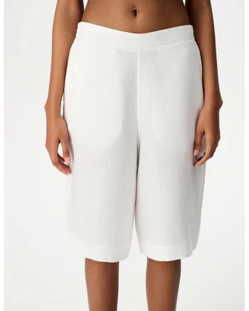 Pantaloni scurti de in cu talie elastica, Alb optic