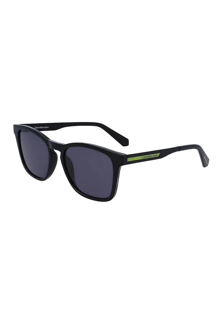Ochelari de soare patrati cu logo, Negru/Verde lime