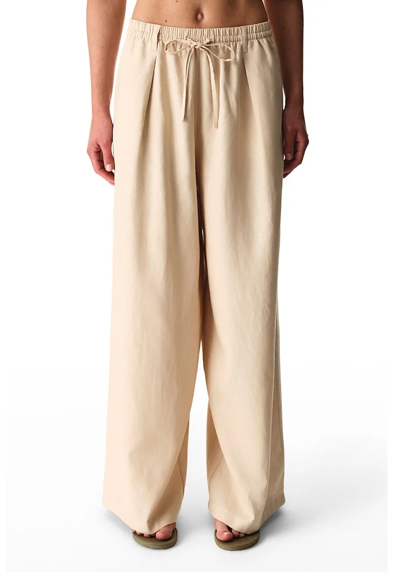 Pantaloni de plaja cu croiala ampla, Crem