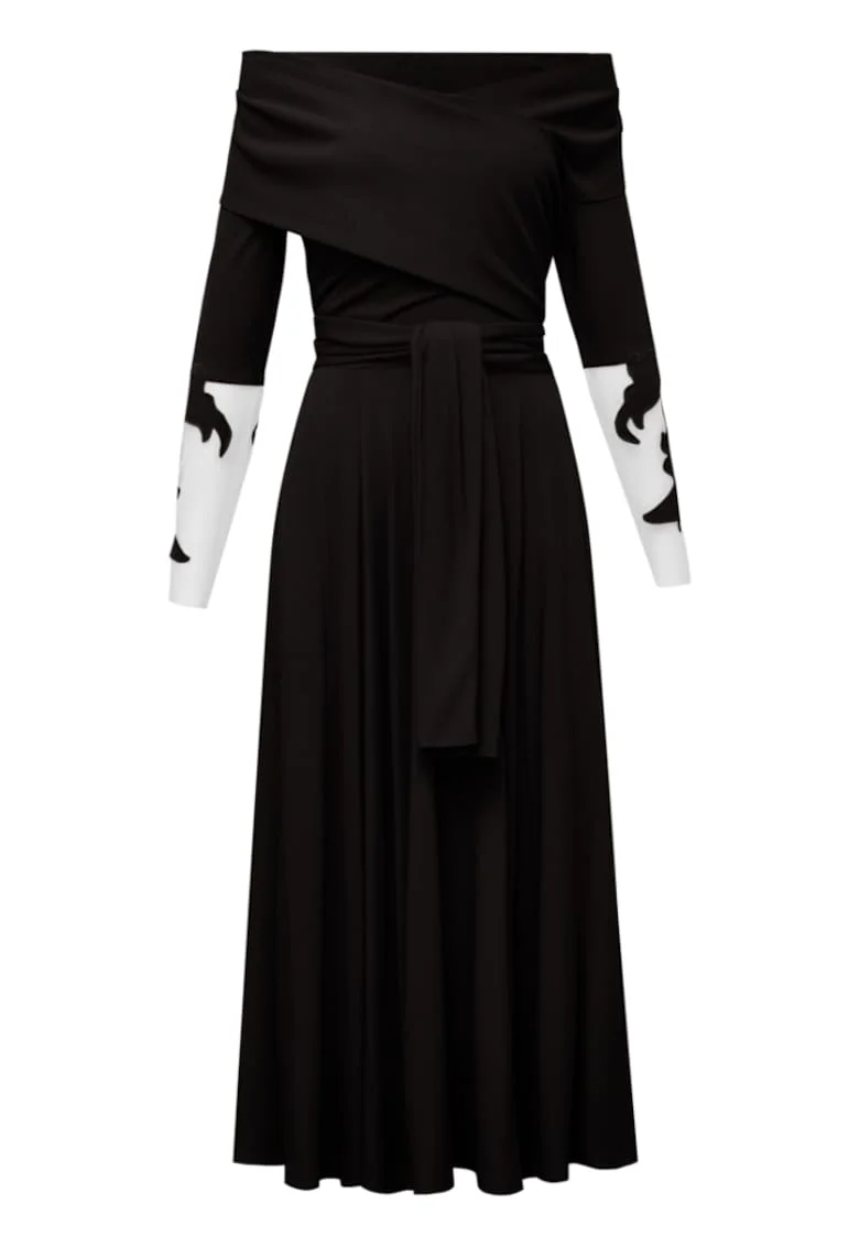 Rochie midi evazata cu maneci brodate Rimini