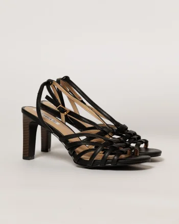 Sandale negre elegante cu barete subtiri impletite