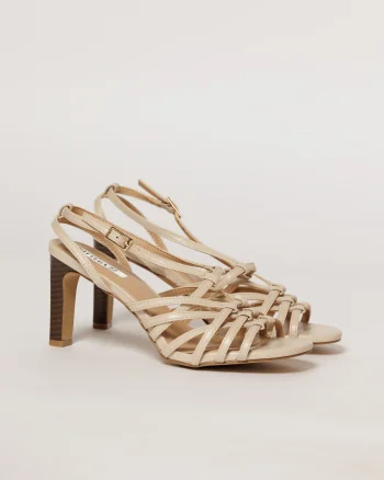 Sandale bej elegante cu barete subtiri impletite