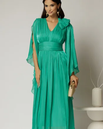 Rochie lunga verde crud de seara din voal peliculizat