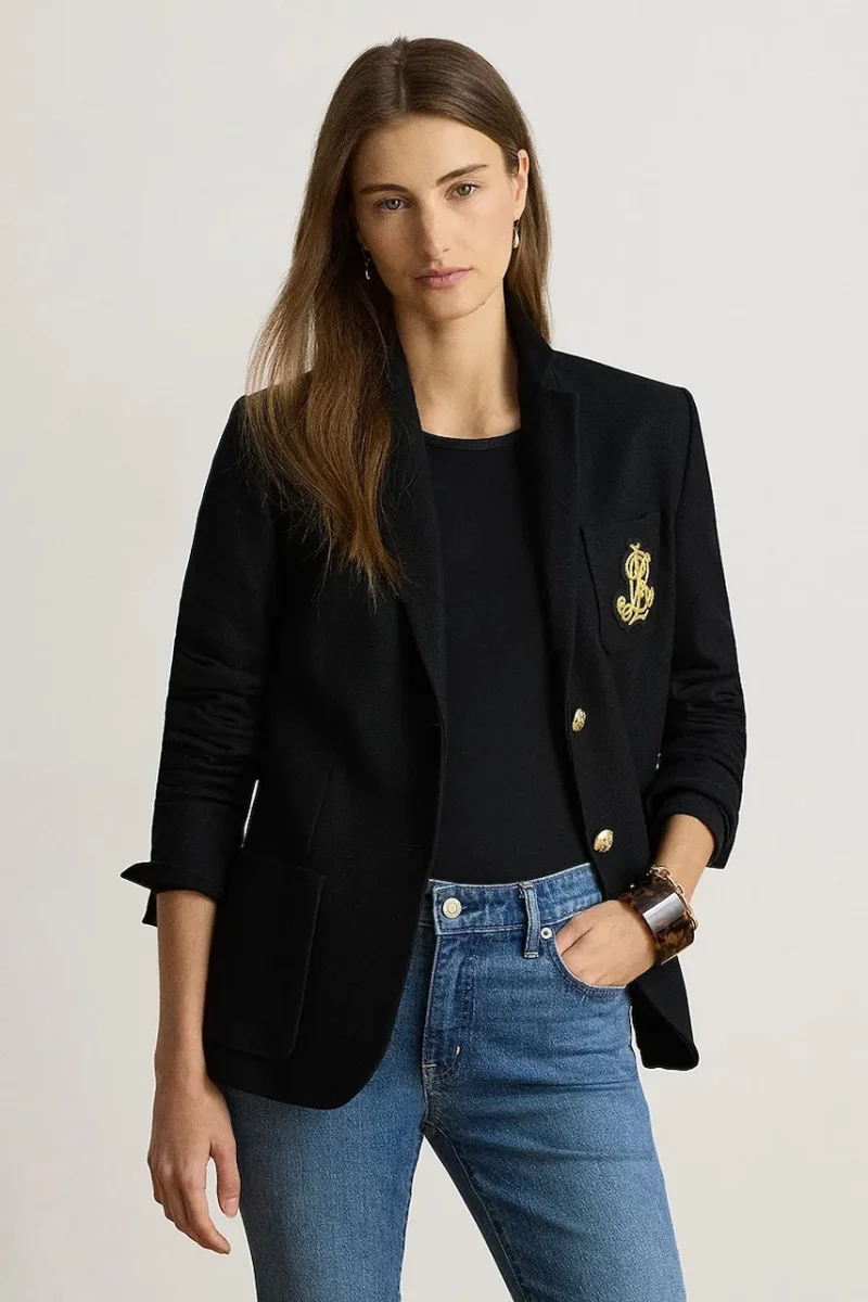 Lauren Ralph Lauren sacou cu un singur rând de nasturi pentru femei din bumbac cu elastan