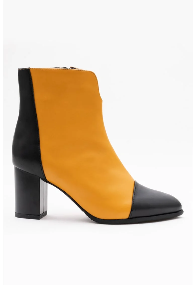 Cizme din piele cu aspect colorblock, Negru/Portocaliu