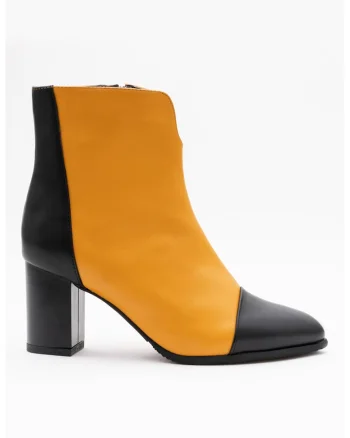 Cizme din piele cu aspect colorblock, Negru/Portocaliu