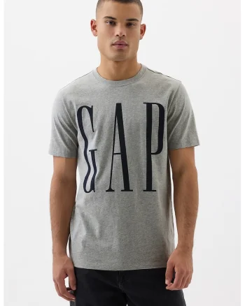 Tricou cu logo supradimensionat si decolteu la baza gatului, Negru/Gri deschis melange