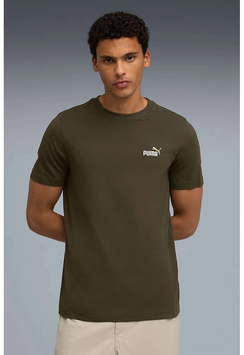 Tricou de bumbac cu decolteu la baza gatului ESS Boxy Tee, Verde masliniu