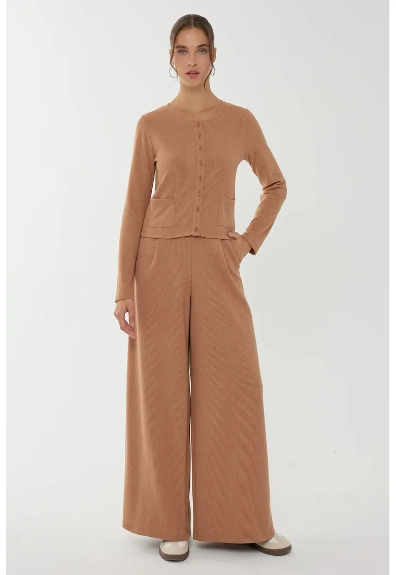Pantaloni confortabili cu buzunare laterale, Maro deschis