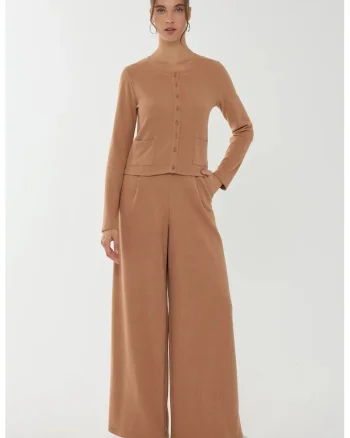 Pantaloni confortabili cu buzunare laterale, Maro deschis