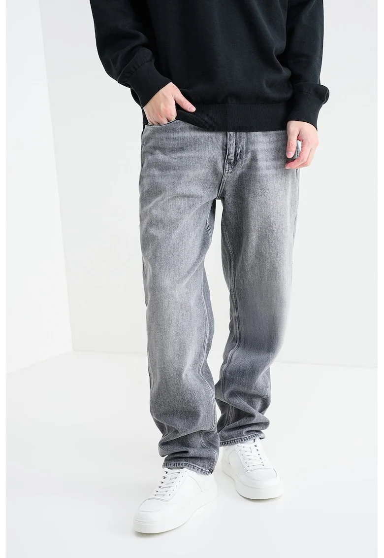 Blugi regular fit cu aspect decolorat, Gri inchis melange