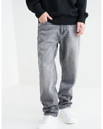 Blugi regular fit cu aspect decolorat, Gri inchis melange