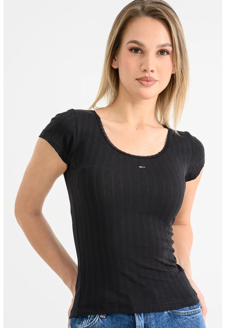 Tricou uni slim fit, Negru