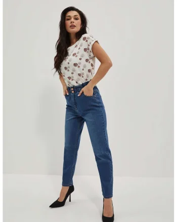 Jeansi bleu închis talie înaltă, BLUE