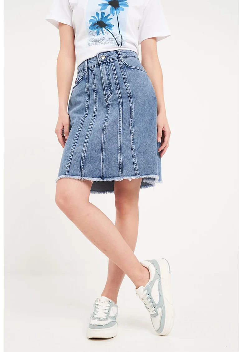 Fusta midi din denim, Albastru deschis