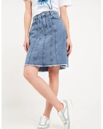 Fusta midi din denim, Albastru deschis