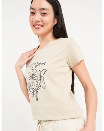 Tricou de bumbac cu imprimeu, Negru/Bej deschis