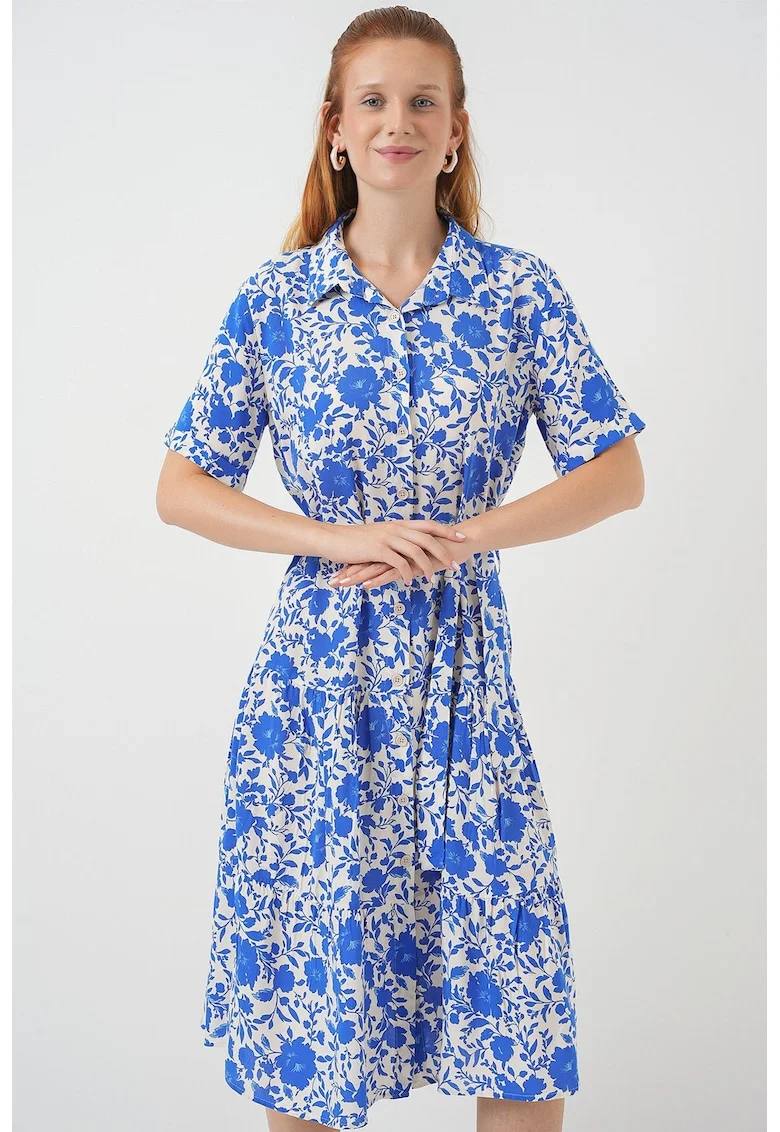 Rochie midi, HiCCUP, Textil, Albastru indigo, Albastru