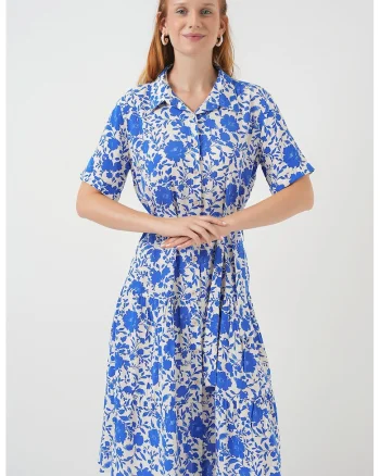 Rochie midi, HiCCUP, Textil, Albastru indigo, Albastru