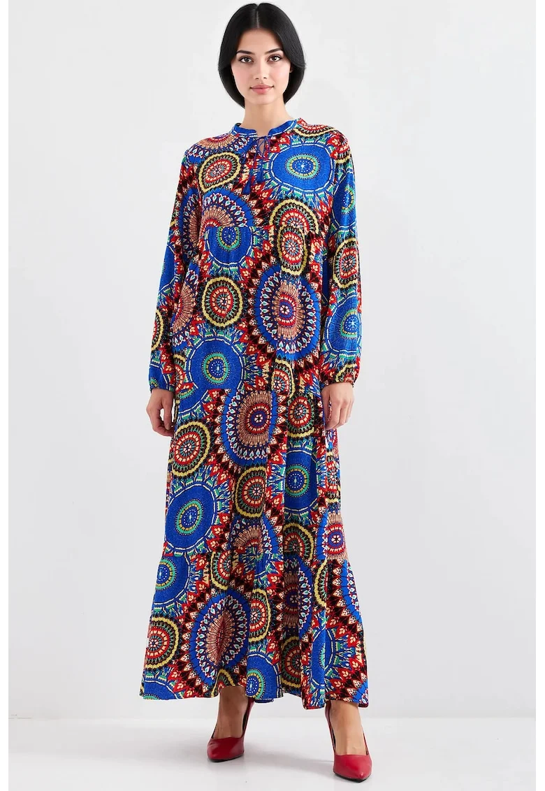 Rochie maxi dama, HiCCUP, poliester/lycra, lejera, multicolor, Albastru