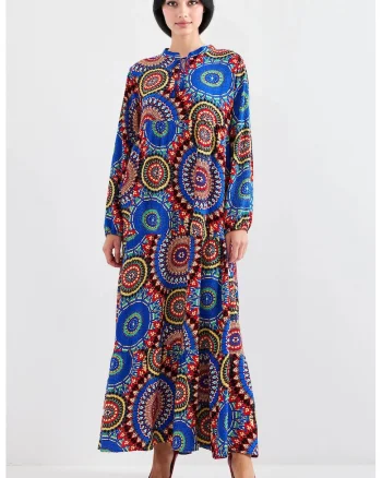 Rochie maxi dama, HiCCUP, poliester/lycra, lejera, multicolor, Albastru