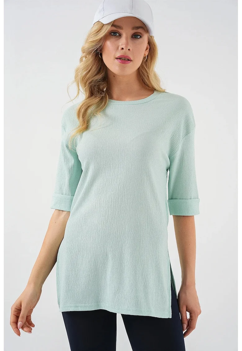 Tricou dama HiCCUP, texturat maneca scurta,verde poliester, Verde menta