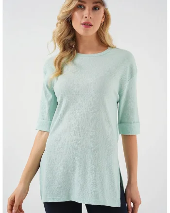 Tricou dama HiCCUP, texturat maneca scurta,verde poliester, Verde menta