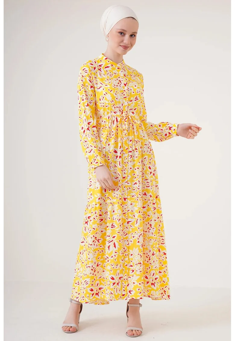 Rochie maxi dama, HiCCUP, viscoza, model floral, Galben lamaie
