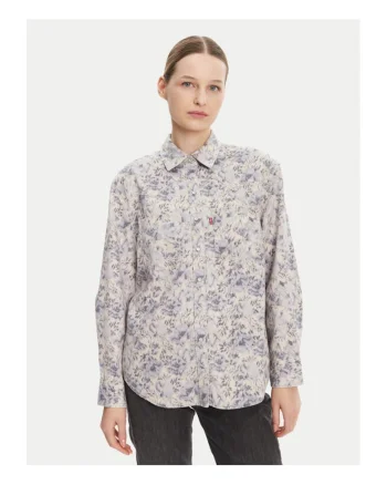 Camasa dama,  A7244-0051, bumbac, model floral, alb/albastru