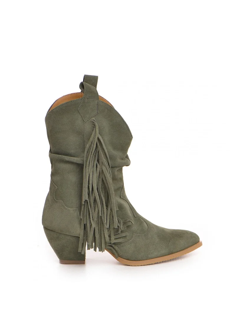 Botine cowboy din piele intoarsa, cu franjuri Lituania