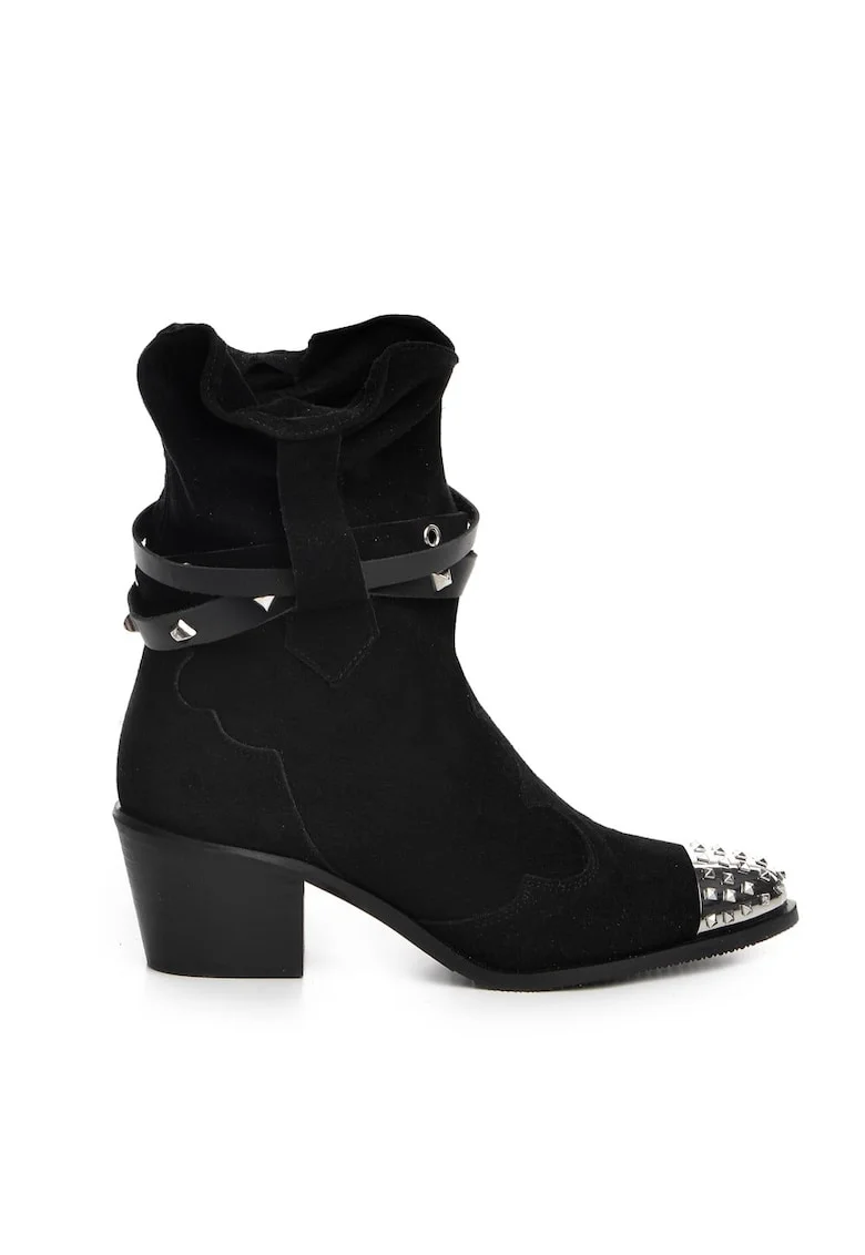 Botine cowboy din piele intoarsa, decorate cu tinte metalice Sesame