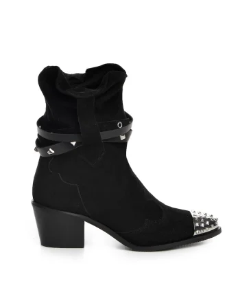 Botine cowboy din piele intoarsa, decorate cu tinte metalice Sesame