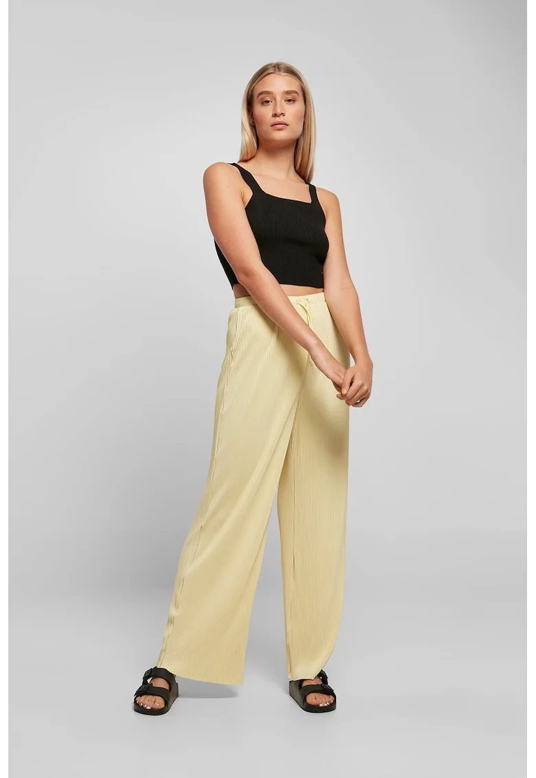 Pantaloni striati cu croiala dreapta si snur de ajustare, Galben pal