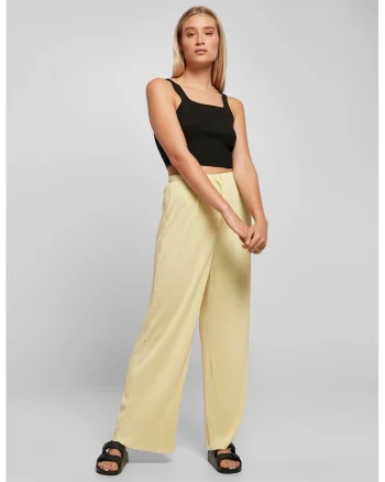 Pantaloni striati cu croiala dreapta si snur de ajustare, Galben pal