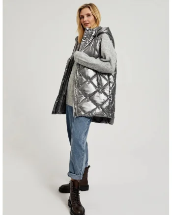 Vesta cu gluga quilted argintie, Gri