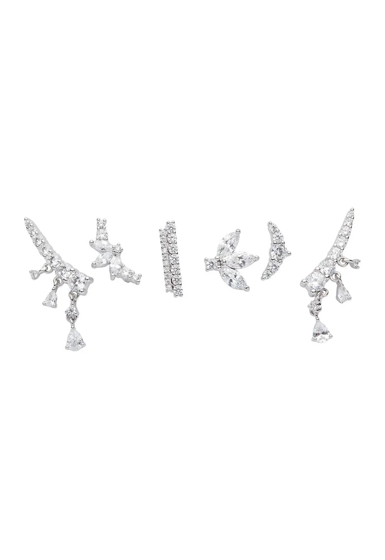 Set de cercei cu tija si cristale - 3 perechi, Argintiu