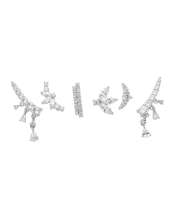 Set de cercei cu tija si cristale - 3 perechi, Argintiu