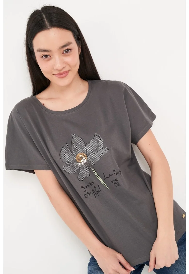 - Tricou dama maneca scurta si detalii grafice ( SMOKED PEARL, Material: Bumbac, Gri