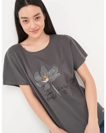 - Tricou dama maneca scurta si detalii grafice ( SMOKED PEARL, Material: Bumbac, Gri