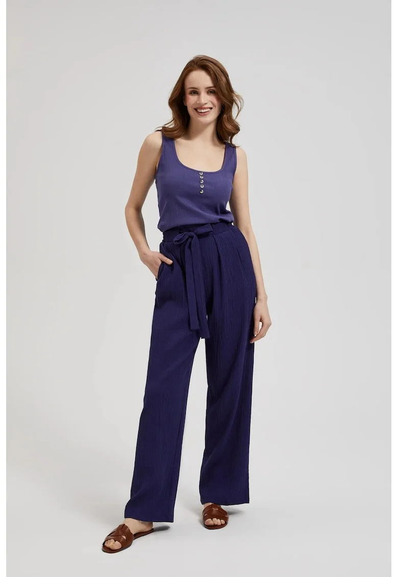 Pantaloni  picioare late, talie înaltă, violet, Violet