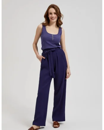 Pantaloni  picioare late, talie înaltă, violet, Violet