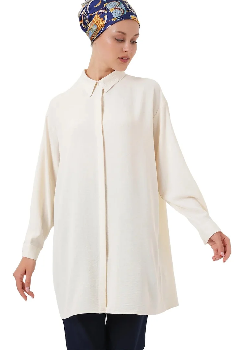 Camasa dama BigDart, cu maneca lunga, croiala lejera, ivoire, textil, Fildes Natural,