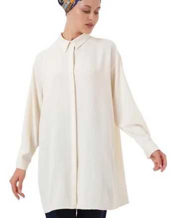 Camasa dama BigDart, cu maneca lunga, croiala lejera, ivoire, textil, Fildes Natural,