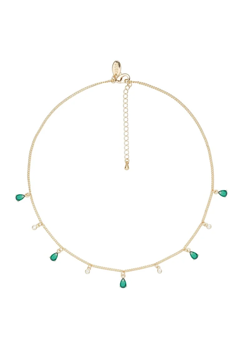 Colier cu cristale, Auriu/Verde aquamarin
