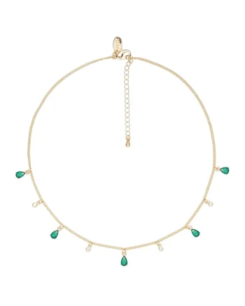 Colier cu cristale, Auriu/Verde aquamarin
