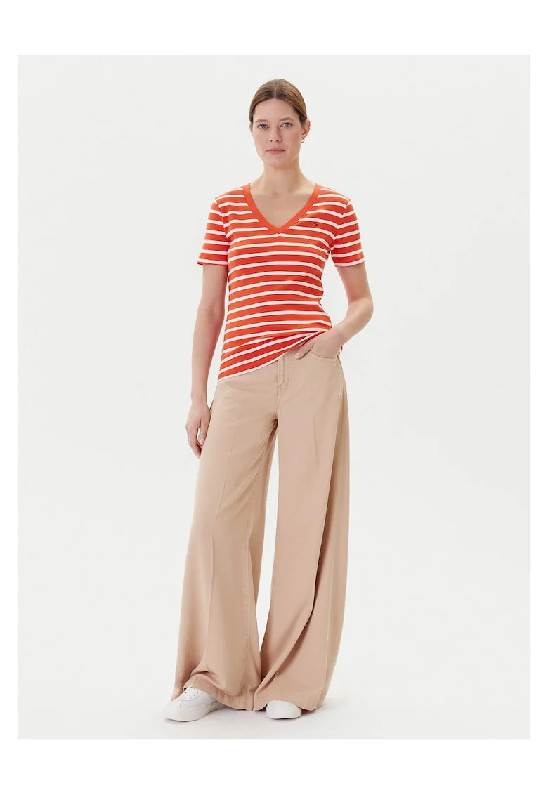 Tricou dama,  Portocaliu/Alb, Dungi