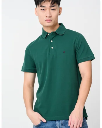 Tricou polo slim fit din amestec de bumbac organic, Verde englez