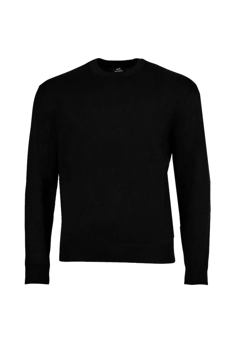 Pulover tricotat fin cu decolteu rotund, Negru
