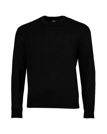 Pulover tricotat fin cu decolteu rotund, Negru