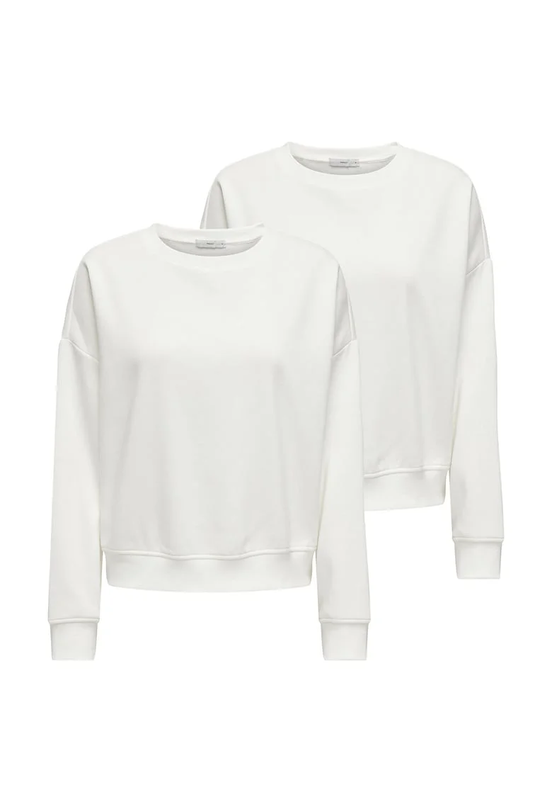 Set de bluza de trening cu decolteu la baza gatului si maneci cazute - 2 piese, Alb
